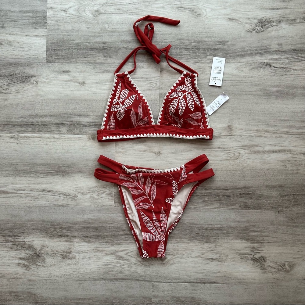 Cupshe Red with White Crochet Accents Bikini Size Medium M